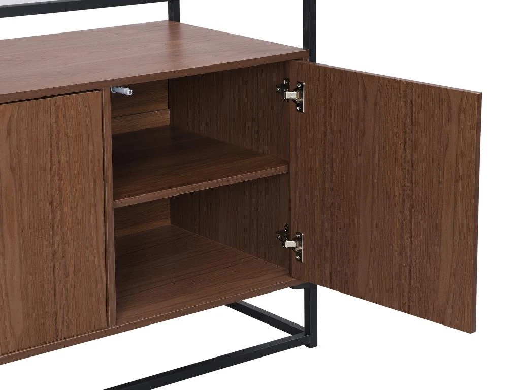 Buffet Avec 3 Portes En MDF, Verre Trempé Et Métal - Naturel Foncé - CAMATA 6 Buffet Avec 3 Portes En MDF, Verre Trempé Et Métal - Naturel Foncé - CAMATA – Image 6