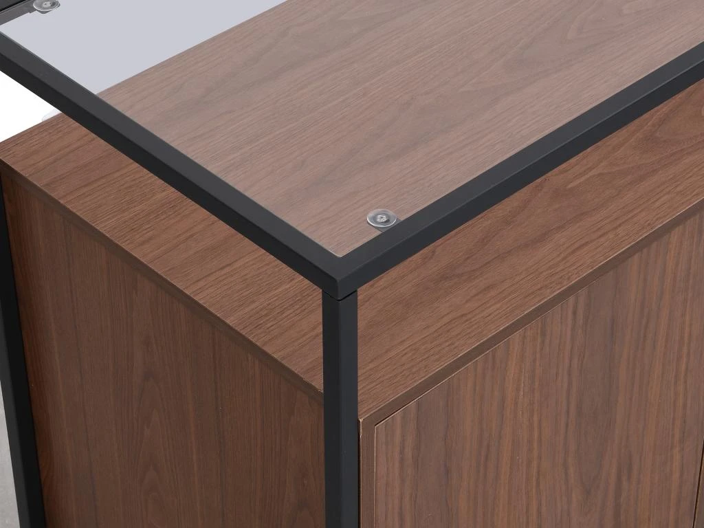 Buffet Avec 3 Portes En MDF, Verre Trempé Et Métal - Naturel Foncé - CAMATA 7 Buffet Avec 3 Portes En MDF, Verre Trempé Et Métal - Naturel Foncé - CAMATA – Image 7