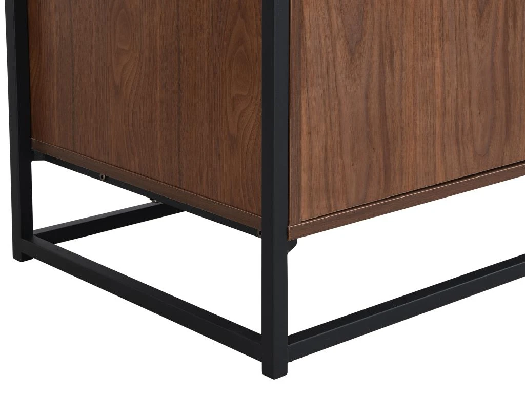 Buffet Avec 3 Portes En MDF, Verre Trempé Et Métal - Naturel Foncé - CAMATA 8 Buffet Avec 3 Portes En MDF, Verre Trempé Et Métal - Naturel Foncé - CAMATA – Image 8