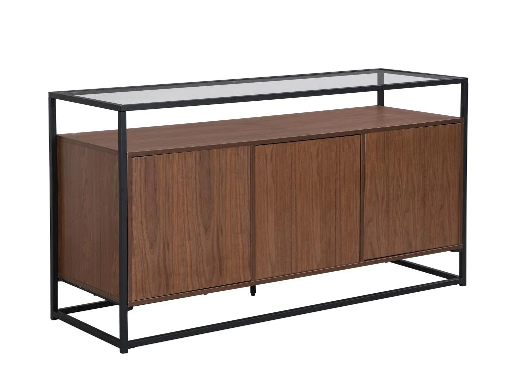 Buffet Avec 3 Portes En MDF, Verre Trempé Et Métal - Naturel Foncé - CAMATA 5 Buffet Avec 3 Portes En MDF, Verre Trempé Et Métal - Naturel Foncé - CAMATA – Image 5