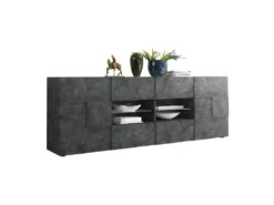 Buffet 2 Portes 4 Tiroirs Béton Ciré Foncé - TICATO