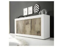 Buffet 3 Portes Blanc/Planches Bois - MATERA