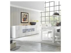 Buffet 2 Portes 4 Tiroirs Laqué Blanc Brillant LED's - TICATO -Deco.fr Soldes Boutique buffet 17624039