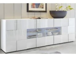 Buffet 2 Portes 4 Tiroirs Laqué Blanc Brillant LED's - TICATO -Deco.fr Soldes Boutique buffet 17624041