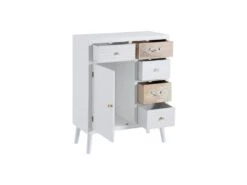 Meuble D'entrée 1 Porte 5 Tiroirs Bois Clair/Blanc - PRIMAVERA -Deco.fr Soldes Boutique buffet 17624073