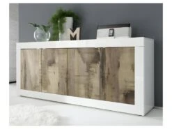 Buffet 4 Portes Blanc/Planches Bois - MATERA