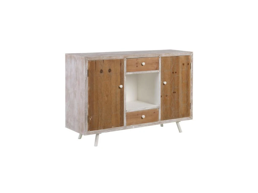 Buffet 1 Niche 2 Portes 2 Tiroirs Bois Blanchi - PATY 1 Buffet 1 Niche 2 Portes 2 Tiroirs Bois Blanchi - PATY