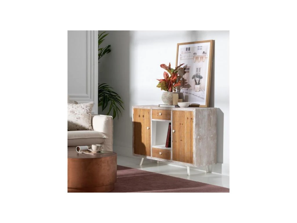 Buffet 1 Niche 2 Portes 2 Tiroirs Bois Blanchi - PATY 2 Buffet 1 Niche 2 Portes 2 Tiroirs Bois Blanchi - PATY – Image 2
