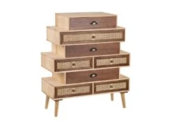 Meuble D'entrée 8 Tiroirs Bois/Rotin - BISCUIT