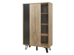 Argentier 2 Portes Chêne Miel/Métal à Leds - CENIZA