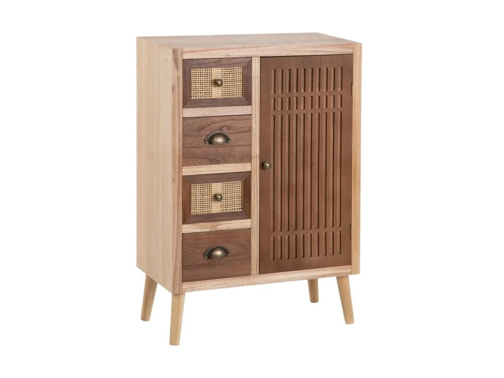 Meuble D'entrée 1 Porte 4 Tiroirs Bois/Rotin - BISCUIT 1 Meuble D'entrée 1 Porte 4 Tiroirs Bois/Rotin - BISCUIT