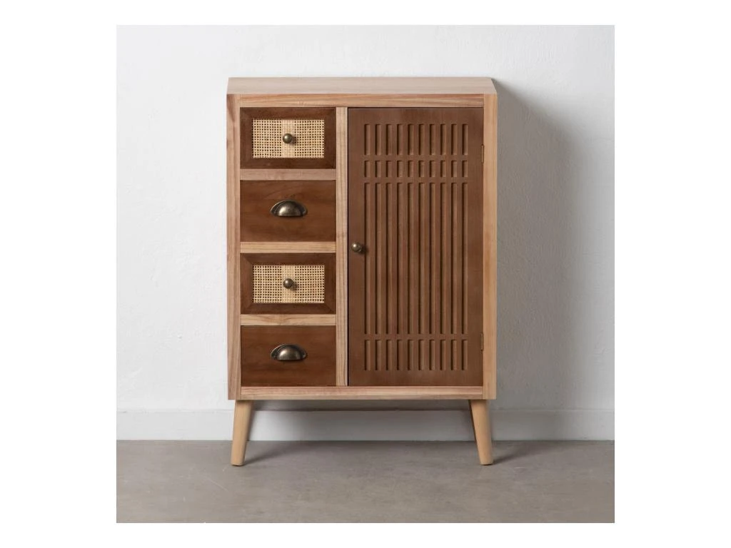 Meuble D'entrée 1 Porte 4 Tiroirs Bois/Rotin - BISCUIT 3 Meuble D'entrée 1 Porte 4 Tiroirs Bois/Rotin - BISCUIT – Image 3