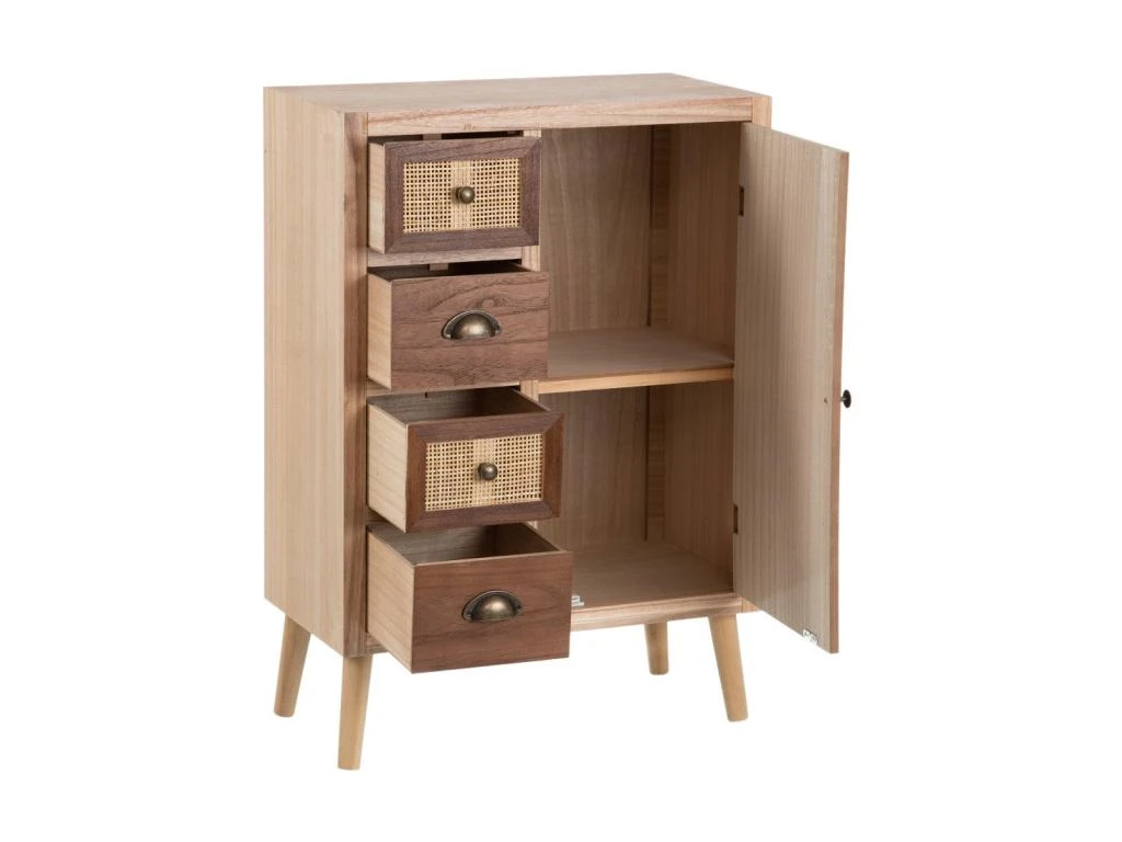 Meuble D'entrée 1 Porte 4 Tiroirs Bois/Rotin - BISCUIT 4 Meuble D'entrée 1 Porte 4 Tiroirs Bois/Rotin - BISCUIT – Image 4