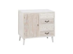 Meuble D'entrée 1 Porte 4 Tiroirs Bois Clair/Blanc - LINO