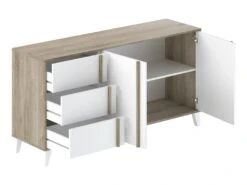 Buffet, Meuble De Rangement En Mélamine Coloris Chêne Et Blanc - L. 160 X P. 45 X H. 82 Cm -Deco.fr Soldes Boutique buffet 17701641