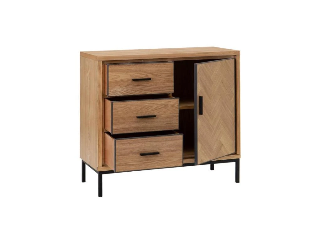 Meuble D'entrée 1 Porte 3 Tiroirs Bois/Métal - KIPSE 3 Meuble D'entrée 1 Porte 3 Tiroirs Bois/Métal - KIPSE – Image 3