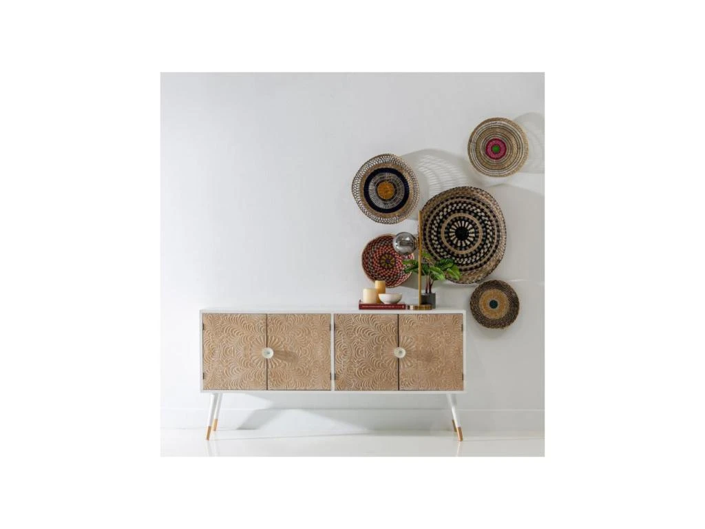 Buffet 4 Portes Bois Massif/Blanc - FLORETTE 3 Buffet 4 Portes Bois Massif/Blanc - FLORETTE – Image 3