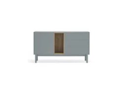 Buffet 1 Porte 3 Tiroirs Laque Gris/Bois - TEULAT CORVO