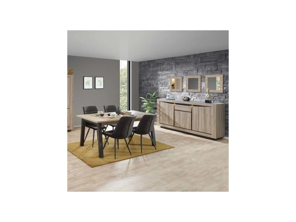 Buffet 3 Portes 1 Tiroir Chêne Naturel à LEDs - OSTENDE 2 Buffet 3 Portes 1 Tiroir Chêne Naturel à LEDs - OSTENDE – Image 2