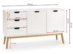Buffet Baku 3 Tiroir Y 2 Porte Blanc, Pin Massif, Longueur 140 Cm -Deco.fr Soldes Boutique buffet 18369795