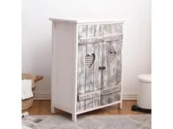 Meuble D'appoint Bahut 2 Ports Bois Blanc Gris Coeur 70x51x30