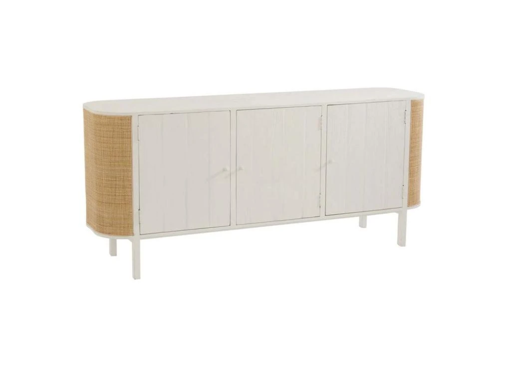 Buffet 3 Portes En Rotin "Molly" 180cm Blanc & Beige 1 Buffet 3 Portes En Rotin "Molly" 180cm Blanc & Beige