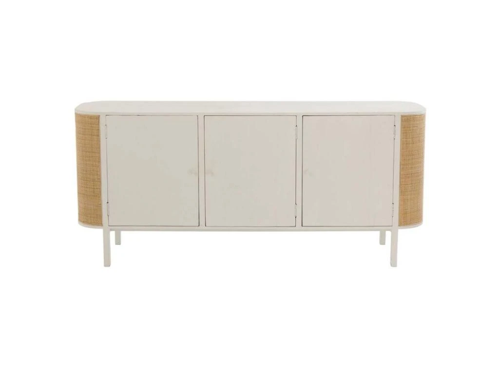 Buffet 3 Portes En Rotin "Molly" 180cm Blanc & Beige 2 Buffet 3 Portes En Rotin "Molly" 180cm Blanc & Beige – Image 2