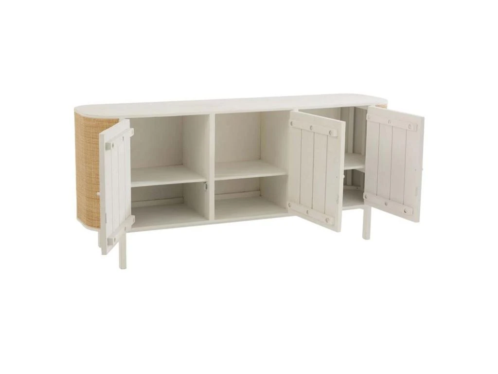 Buffet 3 Portes En Rotin "Molly" 180cm Blanc & Beige 5 Buffet 3 Portes En Rotin "Molly" 180cm Blanc & Beige – Image 5