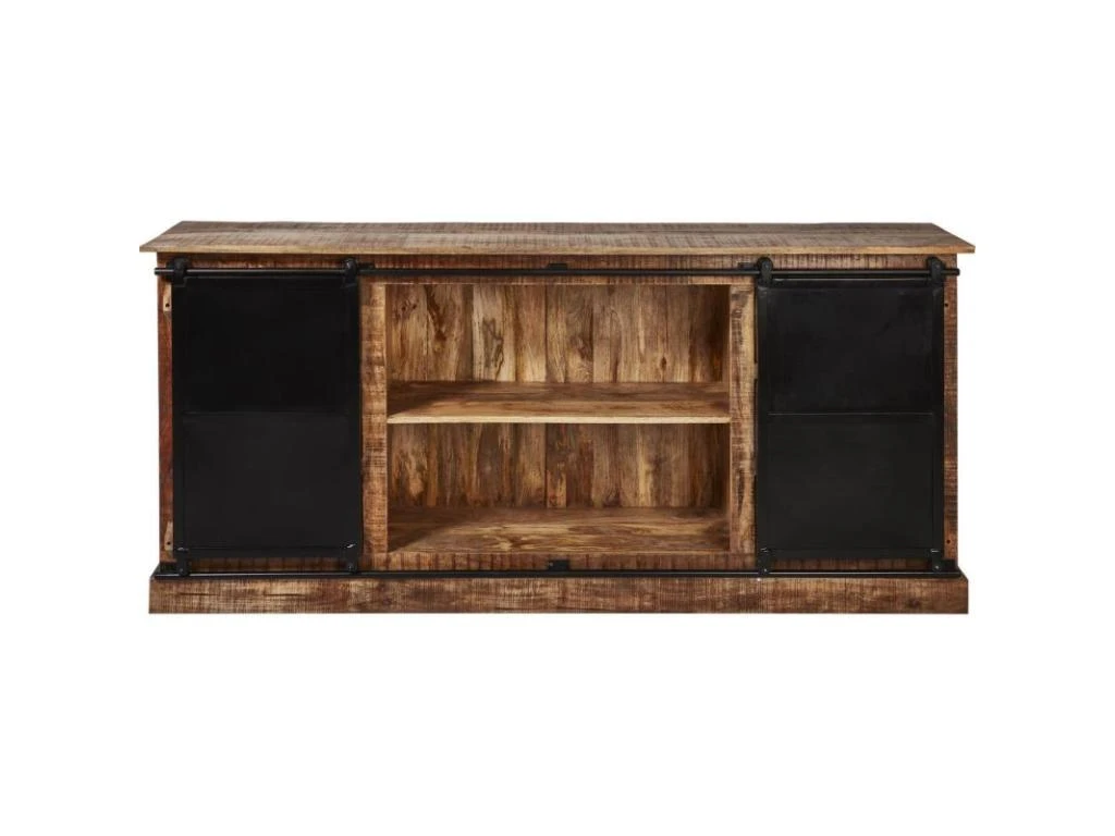 Bahut 2 Portes En Bois "Minga" 200cm Noir & Marron 2 Bahut 2 Portes En Bois "Minga" 200cm Noir & Marron – Image 2