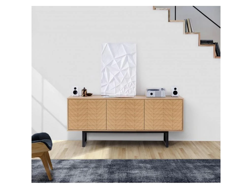 Buffet 3 Portes Triangle "Camden" 175cm Chêne & Noir 4 Buffet 3 Portes Triangle "Camden" 175cm Chêne & Noir – Image 4