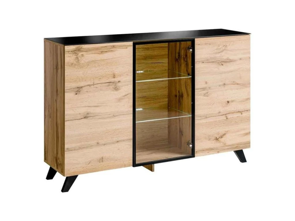 Buffet 3 Portes LED "Thin" 150cm Noir & Naturel 1 Buffet 3 Portes LED "Thin" 150cm Noir & Naturel