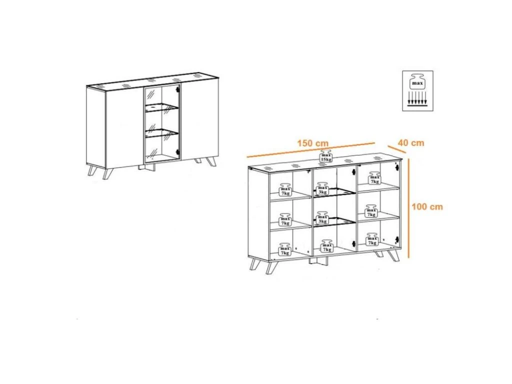 Buffet 3 Portes LED "Thin" 150cm Noir & Naturel 3 Buffet 3 Portes LED "Thin" 150cm Noir & Naturel – Image 3