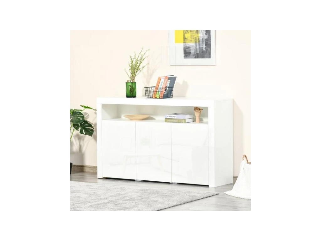 Buffet LED étagère KEITH Blanc Laqué 2 Buffet LED étagère KEITH Blanc Laqué – Image 2