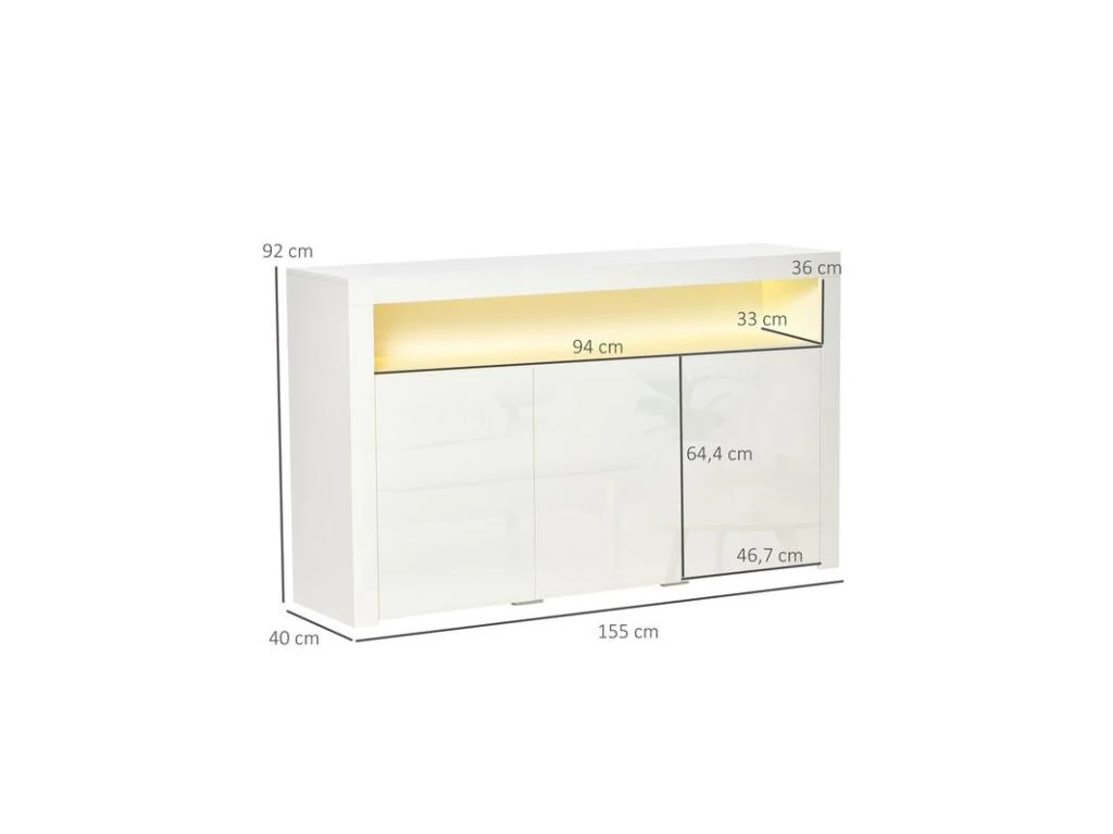 Buffet LED étagère KEITH Blanc Laqué 3 Buffet LED étagère KEITH Blanc Laqué – Image 3