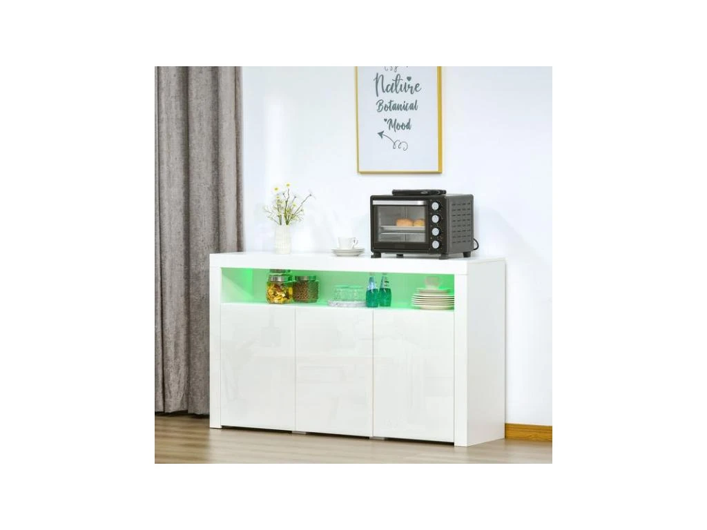 Buffet LED étagère KEITH Blanc Laqué 4 Buffet LED étagère KEITH Blanc Laqué – Image 4