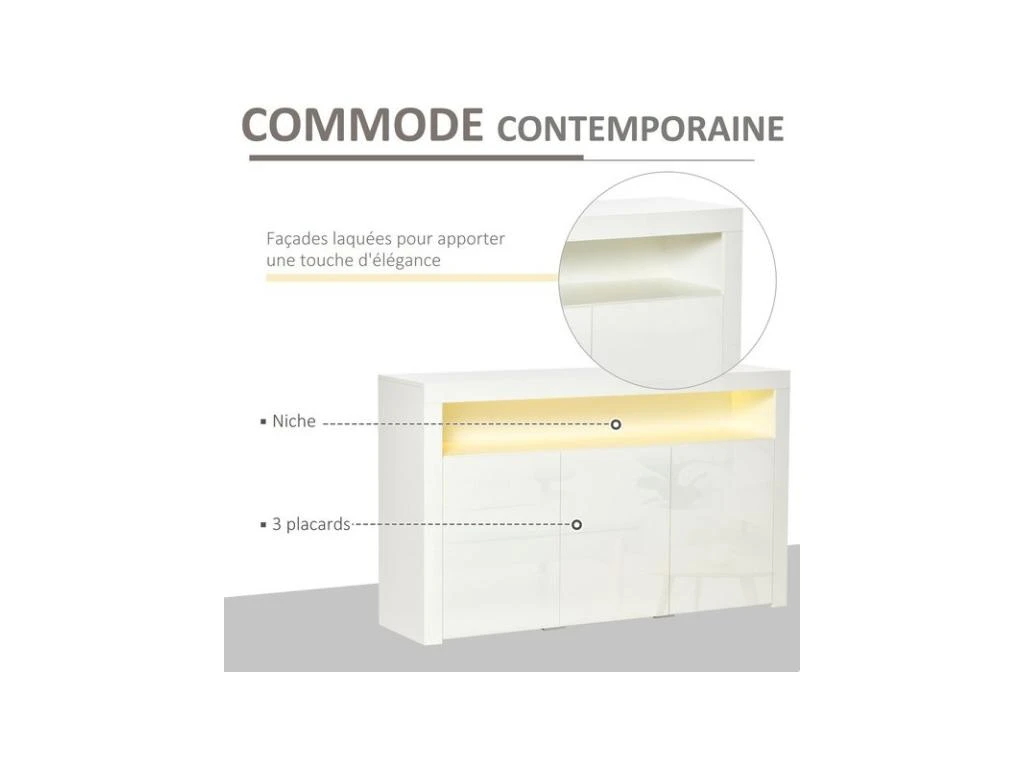 Buffet LED étagère KEITH Blanc Laqué 5 Buffet LED étagère KEITH Blanc Laqué – Image 5