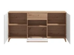 Buffet Avec 3 Portes, 1 Tiroir Et 1 Niche En MDF - Naturel Clair Et Blanc - EZGI -Deco.fr Soldes Boutique buffet 19461735
