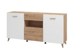 Buffet Avec 3 Portes, 1 Tiroir Et 1 Niche En MDF - Naturel Clair Et Blanc - EZGI -Deco.fr Soldes Boutique buffet 19461751