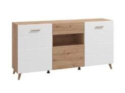 Buffet Avec 3 Portes, 1 Tiroir Et 1 Niche En MDF - Naturel Clair Et Blanc - EZGI -Deco.fr Soldes Boutique buffet 19461753