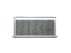Buffet 3 Portes Blanc/Béton Ciré à LEDs - RODIO - L 170 X L 52 X H 82 Cm