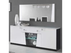 Buffet 4 Portes Laqué Blanc Et Noir Brillant à Leds - LASINA - L 190 X L 47 X H 81 Cm -Deco.fr Soldes Boutique buffet 19720531