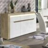 Buffet 3 Portes 1 Tiroir Blanc/Chêne à LED - KIELE - L 152 X L 39 X H 89 Cm -Deco.fr Soldes Boutique buffet 19720759