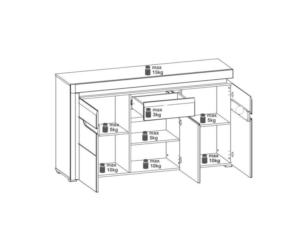 Buffet 3 Portes 1 Tiroir Blanc/Chêne à LED - KIELE - L 152 X L 39 X H 89 Cm 3 Buffet 3 Portes 1 Tiroir Blanc/Chêne à LED - KIELE - L 152 X L 39 X H 89 Cm – Image 3