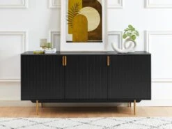 Buffet - 3 Portes - MDF Et Métal - Coloris : Noir Et Doré - LIKANA