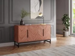 Buffet 4 Portes - Bois D'acacia Et Métal - Naturel Et Noir - VEDILA