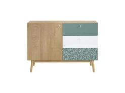 Buffet - Chene Et Vert - Style Ethnique - 1 Porte - GARDENIA - L 110 X P 45 X H 80 Cm