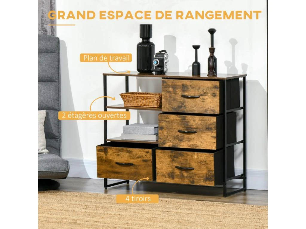 Buffet étagères ATHLONE Bois Et Noir 5 Buffet étagères ATHLONE Bois Et Noir – Image 5