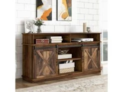 Buffet Avec 2 Portes Coulissantes + Compartiments - étagères Réglables - Marron