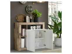 Buffet 2 Portes Blanc Laqué Brillant/Bois Fumé - ISCHIA -Deco.fr Soldes Boutique buffet 21136341