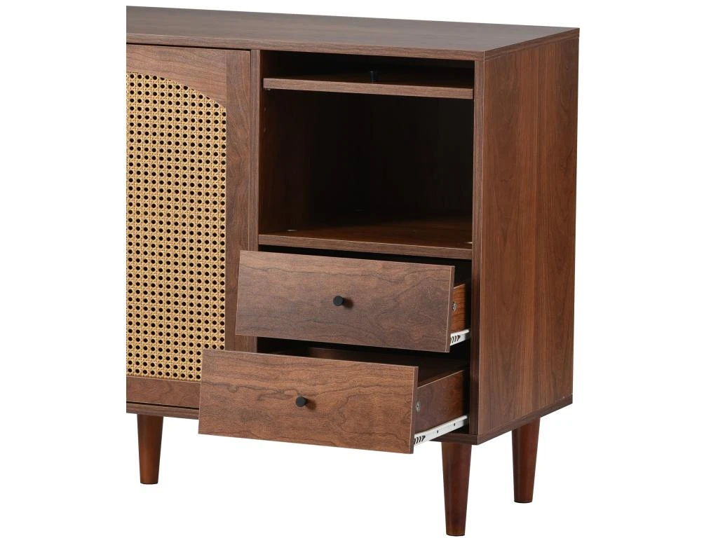 Buffet Avec 3 Portes Et 2 Tiroirs - Portes En Résine Tressée - Style Campagnard - Marron 4 Buffet Avec 3 Portes Et 2 Tiroirs - Portes En Résine Tressée - Style Campagnard - Marron – Image 4